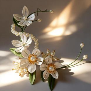 洛城古都 缠花发簪白色花藤软簪古风发饰新中式头饰汉服配饰