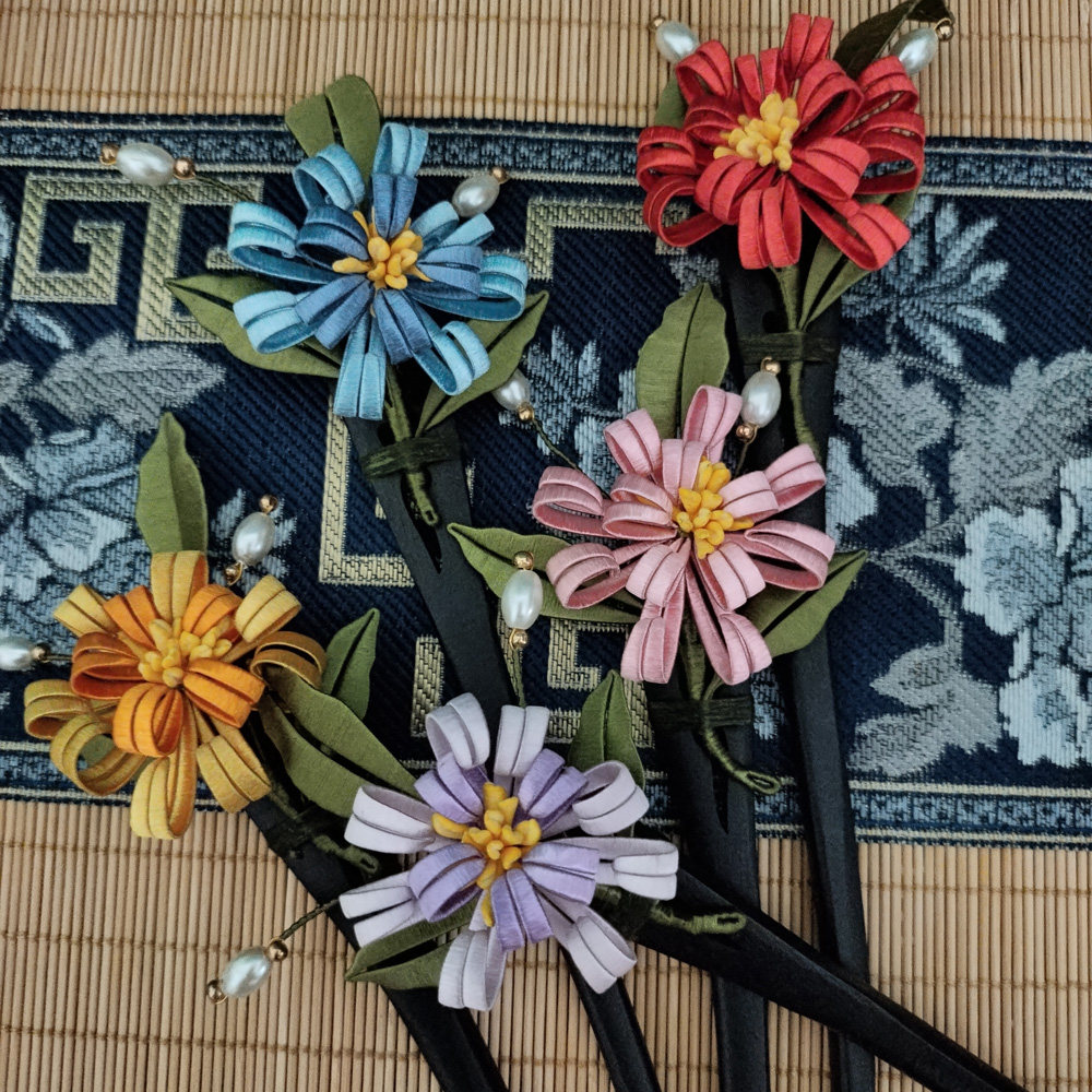 簪禾  手工缠花成品菊花木簪新中式盘发古风旗袍发饰头饰汉服配饰
