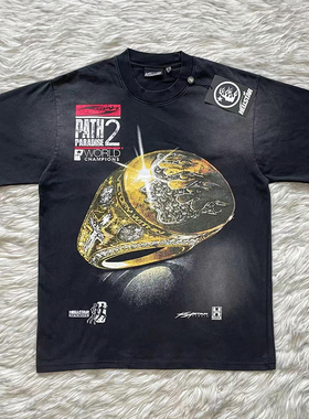 Hellstar Studios Gel Sport Logo tee黑金戒指印花黑色纯棉T恤