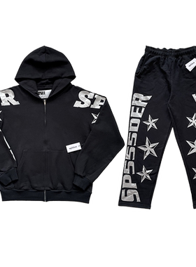 Sp5der worldwide 555555 美式潮牌个性星星印花休闲长裤卫衣套装