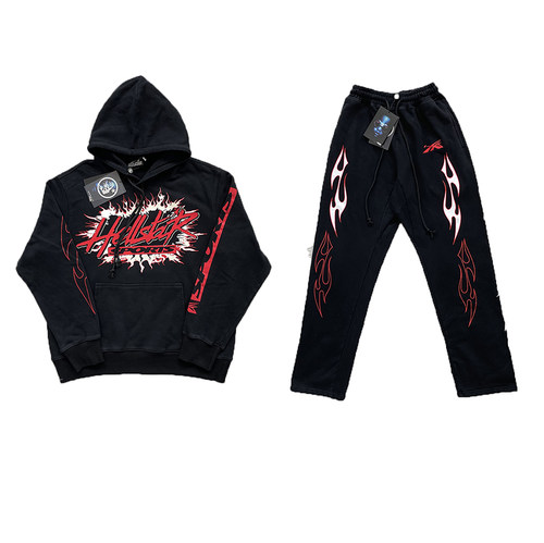 Hellstar Sports Zip Up Hoodie大logo洗水男女纯棉拉链卫衣长裤
