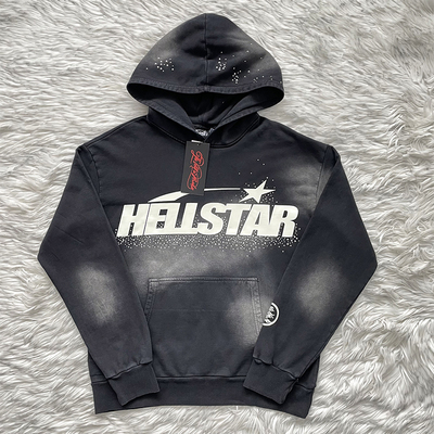 Hellstar Studios Hoodie大logo洗水重工镶钻休闲连帽卫衣
