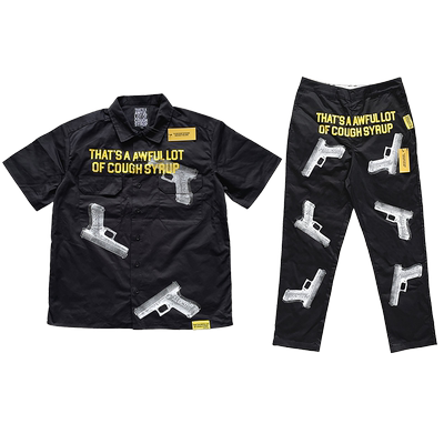 That's A Awful Lot of Cough Syrup手枪字母印花衬衫长裤套装