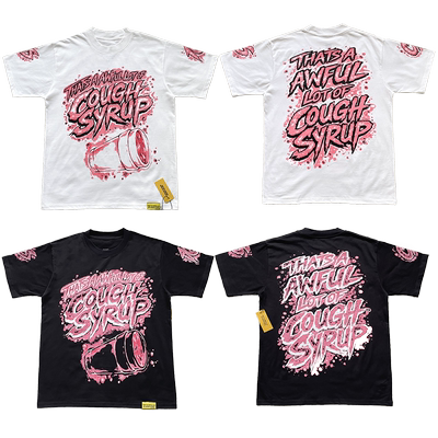 That's A Awful Lot of Cough Syrup个性粉字涂鸦印花休闲短袖T恤