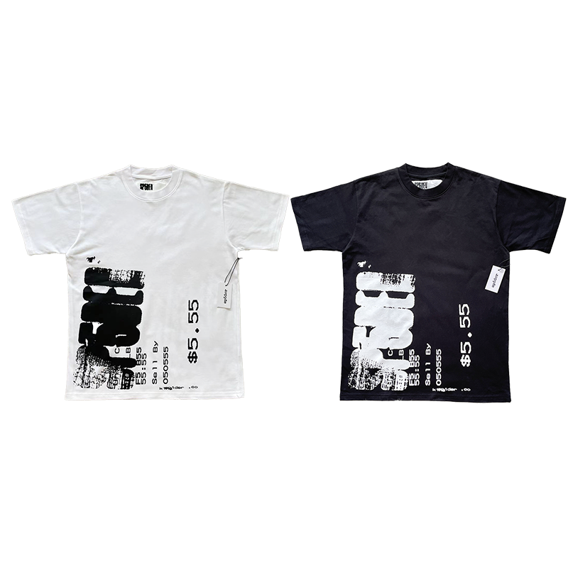 Sp5der worldwide 555555 TEE黑色印花休闲短袖T恤