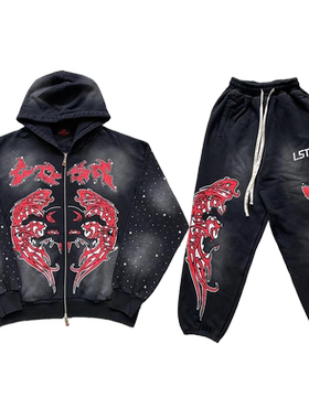 Lost intricacy Hoodies 镶钻洗水休闲拉链连帽卫衣