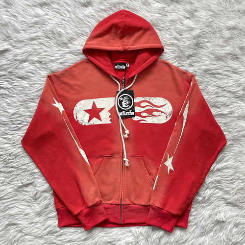 Hellstar Studios Zip Up Hoodie 拉链洗水纯棉连帽卫衣
