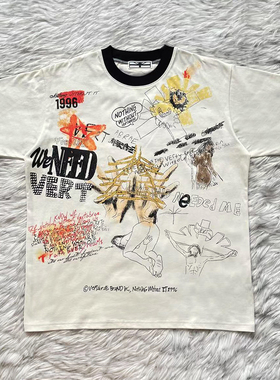 Vertabrae Punk style 艺术涂鸦风印花撞色衣领纯棉短袖T恤