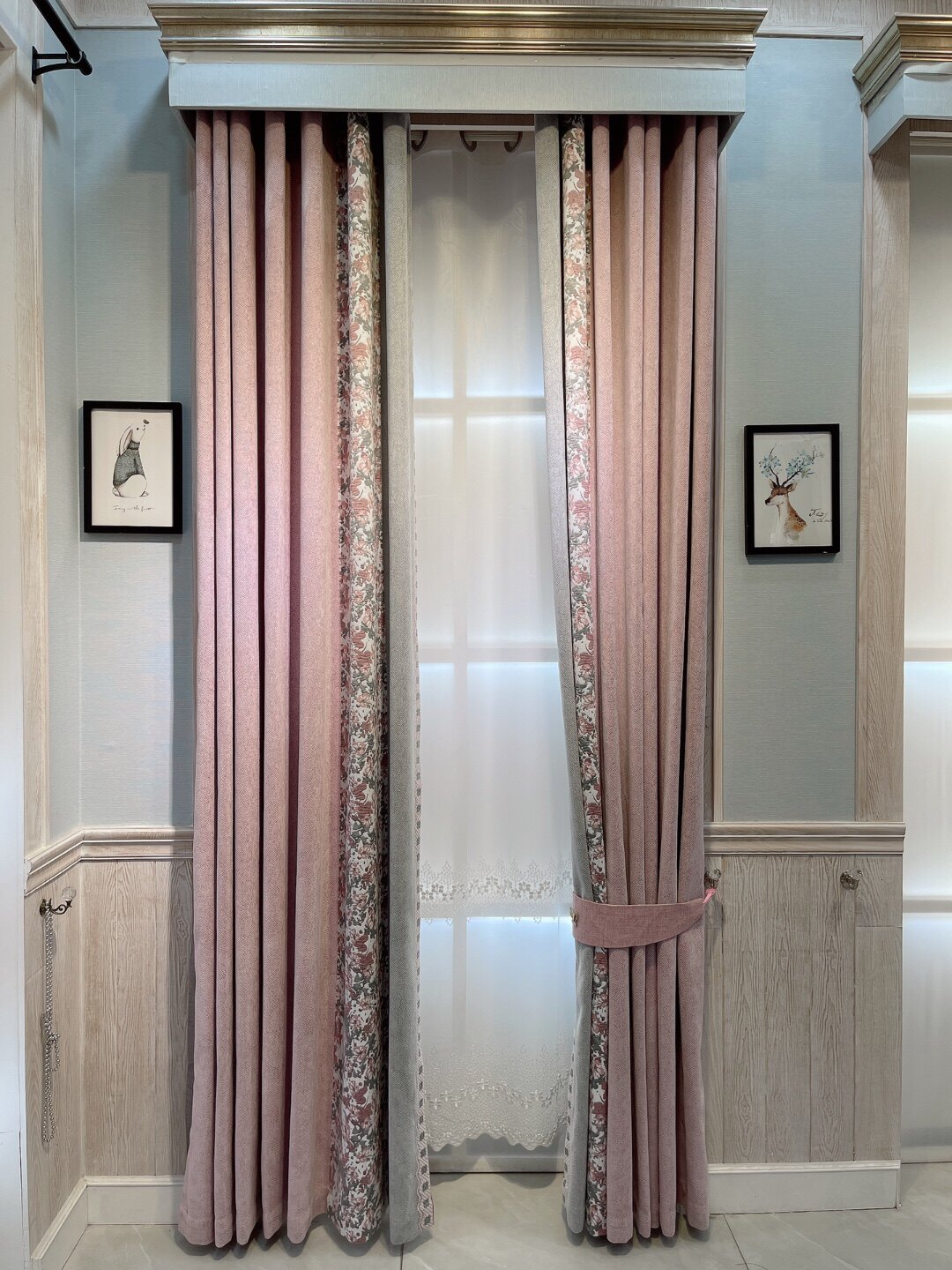 无缝拼接女孩房公主房清新田园风窗帘棉麻提花卧室窗帘布帘