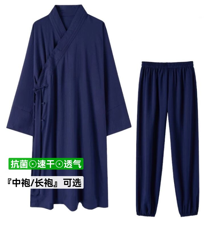竹节麻【春夏新品】道装2026新款斜襟三清领长袍武当山标准道士服
