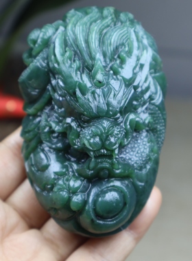 新品自家雕刻天然碧玉龙手把件毛货包抛光