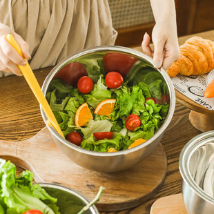 304不锈钢沙拉盆水果拌色拉碗大号家用加深揉面盆厨房备菜料理盆