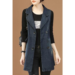 2025年新款 牛仔马夹外套女春秋装 宽松背心马甲上衣女 领中长款 西装