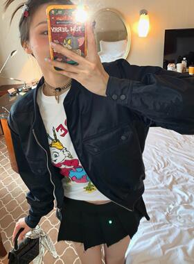 【清仓】复古机车夹克短款薄夹克外套藏蓝