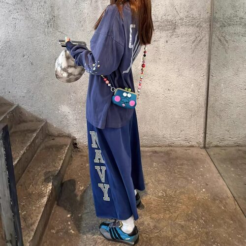 蓝色八分裤休闲裤懒人遛弯裤长裤