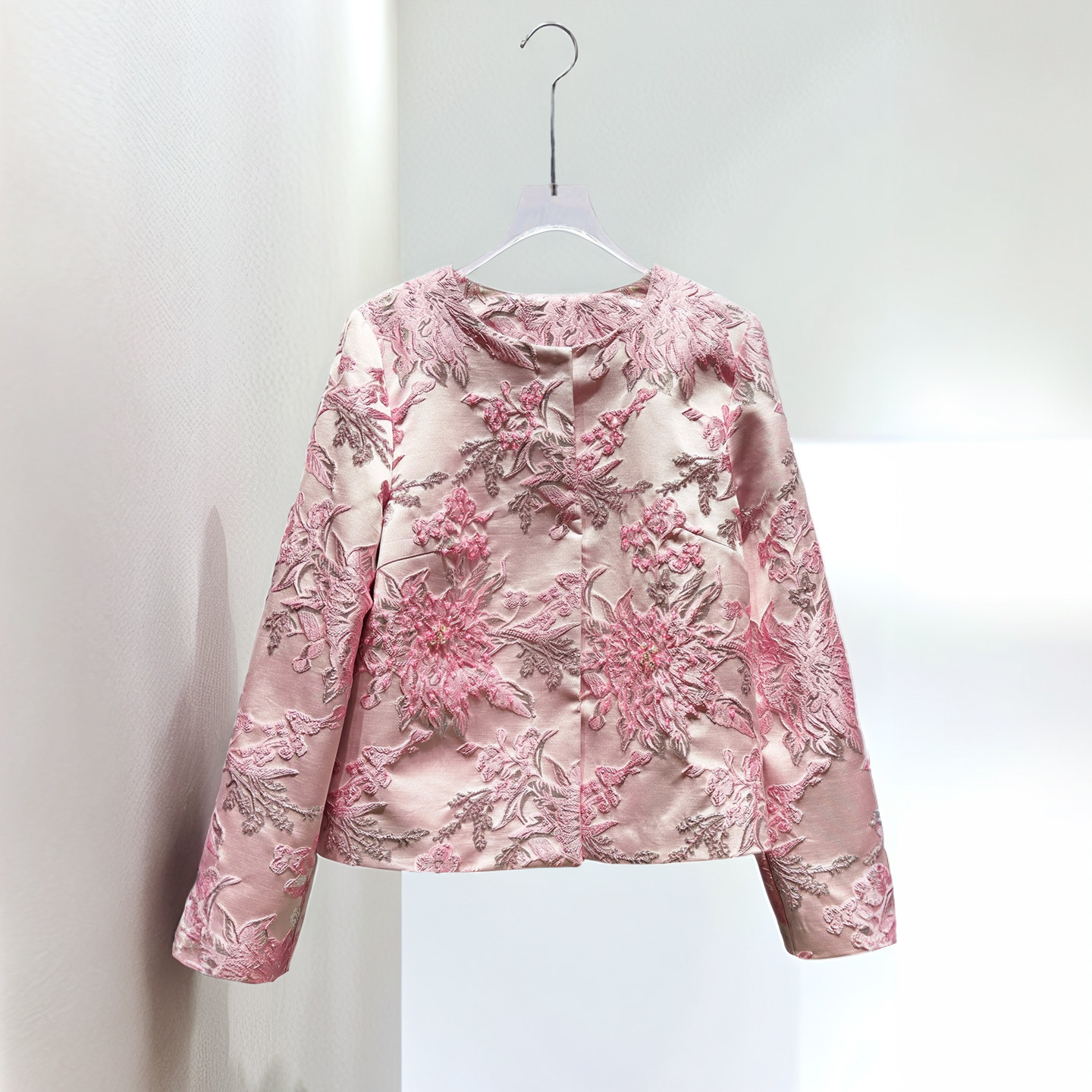 2025春秋女装新款上衣百搭重工艺钉珠新中式国风圆领粉色短款外套,女装/女士精品,短外套,淘宝优惠券,粉丝福利购,淘宝优惠卷