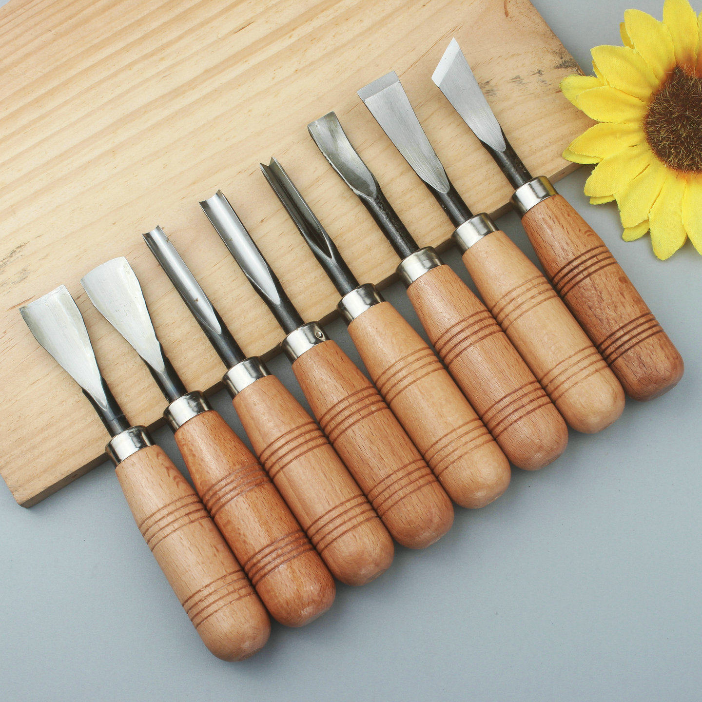 啄木鸟8把装雕刻刀 大号手工木刻刀套装不同刀头全已开刃实木手柄