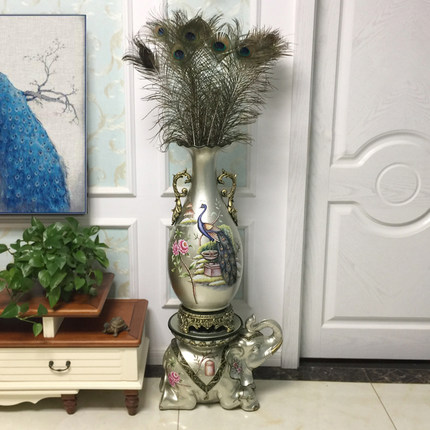 欧式美式高档饰品复古摆件样板间别墅客厅电视柜插花落地大花瓶