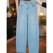 裤 岑晨烫钻蝴蝶显瘦阔腿牛仔裤 休闲百搭女装