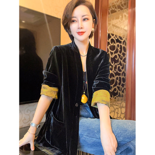 两面穿桑蚕丝丝绒外套新中式 高级上衣女 国风简约秋冬新款