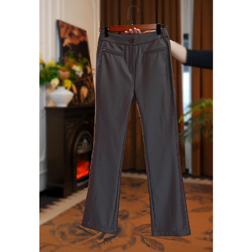 新款百搭弹力磨毛涂层皮裤显瘦洋气设计款女装裤