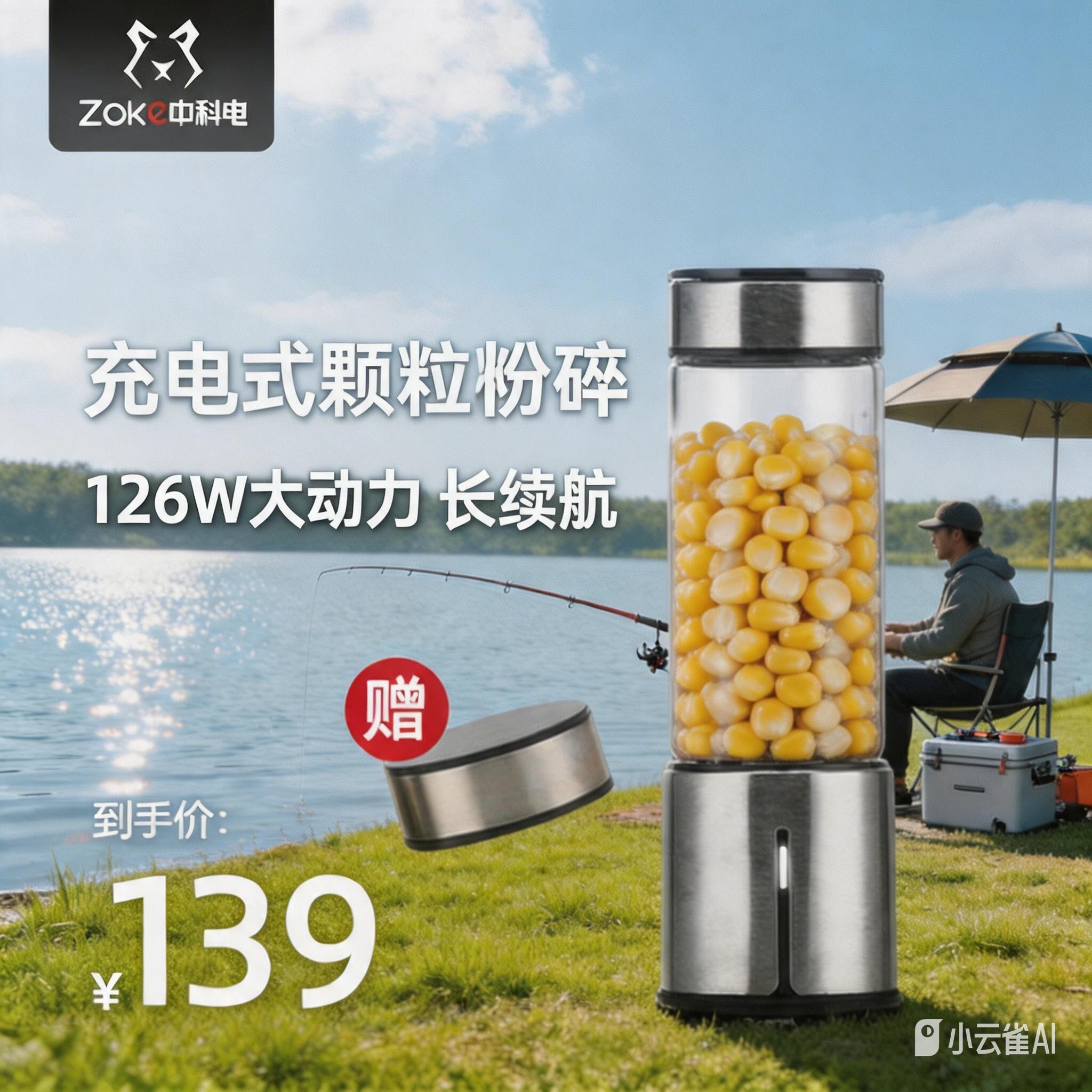 充电式钓鱼饵料粉碎机颗粒饵料打磨机户外电动鱼食虾肉打碎机小型