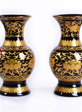 佛堂用品 黑瓷描金莲花瓶 佛具供花瓶 献花贡花瓶