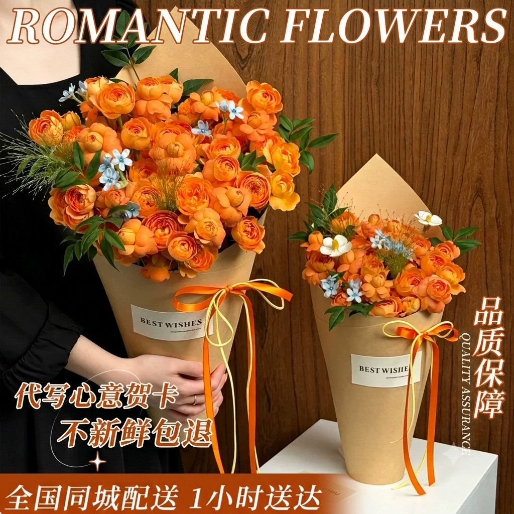 果汁阳台多头玫瑰花束鲜花同城速递送女友闺蜜生日礼物北京杭州店