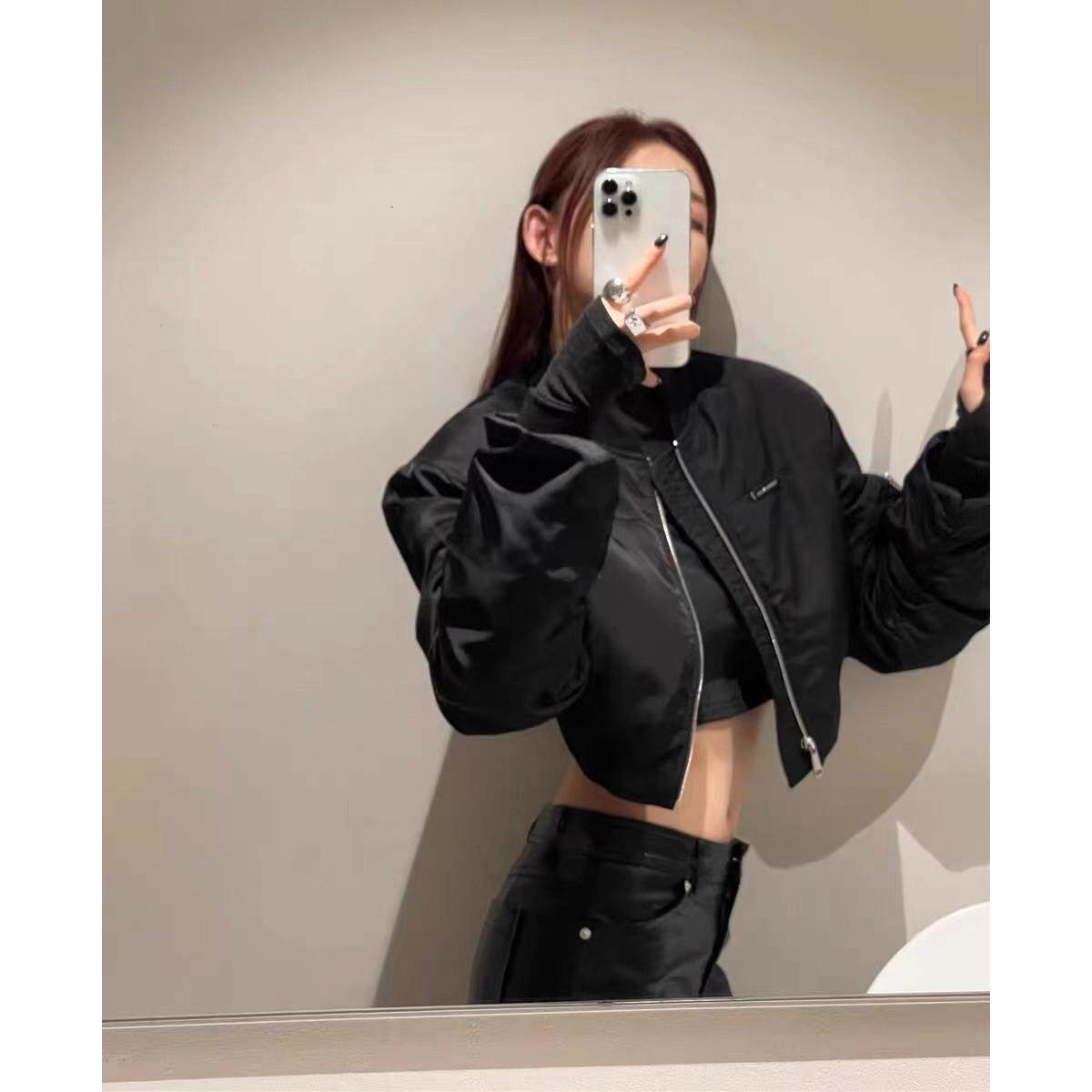 2026秋季韩版设计感小众堆堆袖垫肩宽松短款棒球服外套女夹克显瘦