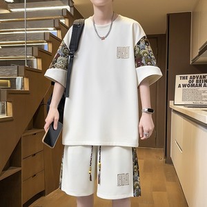 男生两件套宽松薄款短袖短裤搭配青少年夏季大码T恤休闲运动套装