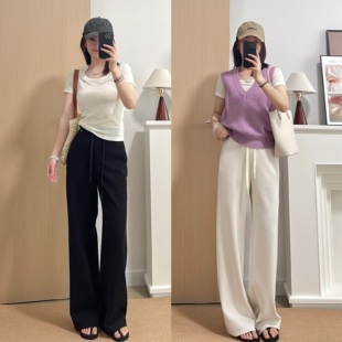 【人手一条云感裤】轻盈休闲裤白色裤子极简小黑裤显瘦气质长裤