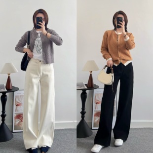 新款【御寒加绒直筒牛仔】经典黑白牛仔裤百搭基础款直筒阔腿裤女