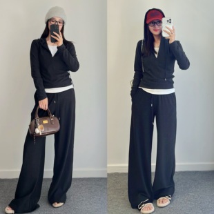 【超高出镜】新款显瘦糯米套装休闲假两件连帽卫衣高腰阔腿裤女