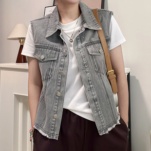2025春夏新款复古风【灰色牛仔马甲】外套港风无袖马甲外搭背心女