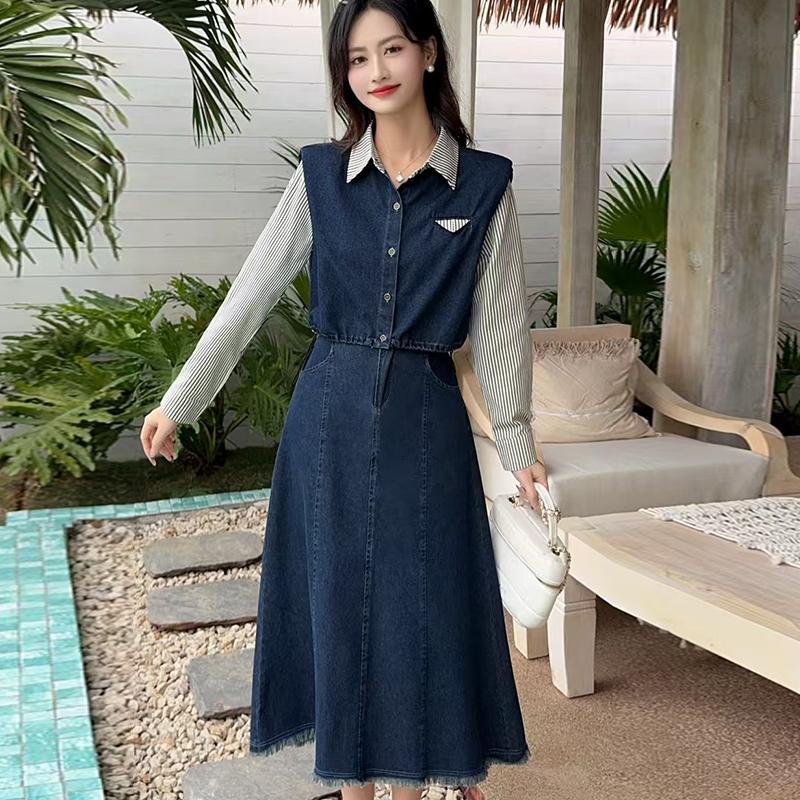森女春季高腰短款上衣修身半身裙显瘦牛仔裙子流行洋气质两件套装