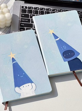 蓝色梦境小猫硬壳笔记本A5横线高颜值ins风初高中学生日程记事本