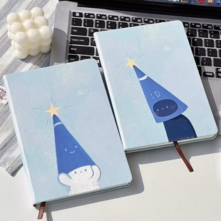 蓝色梦境小猫硬壳笔记本A5横线高颜值ins风初高中学生日程记事本