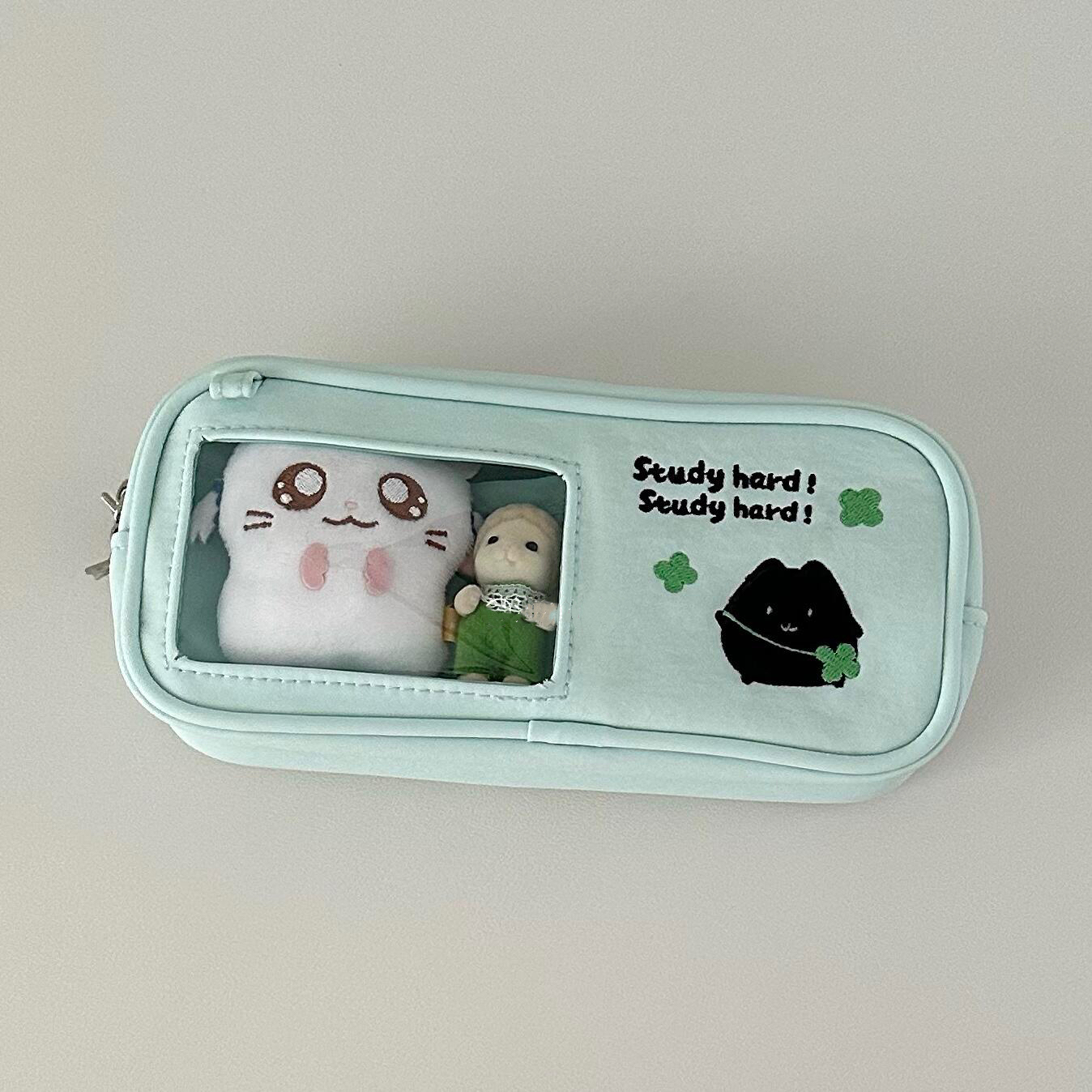 ins简约小猫四叶草刺绣痛包笔袋