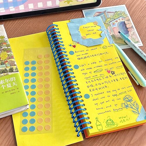 夏日柠檬黄彩色内页A6线圈本高颜值学生手帐打卡记录日记本笔记本