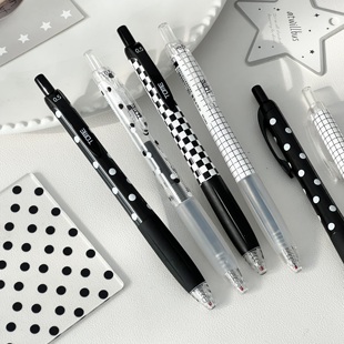 图米TOME黑白波点按动中性笔高颜值刷题CS头0.5顺滑速干学生考试