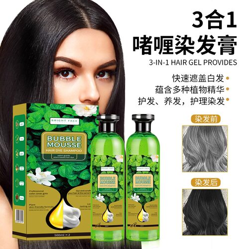 跨境TK爆款500ml*2泡泡染发剂绿色料体植萃精华染发膏懒人染发剂