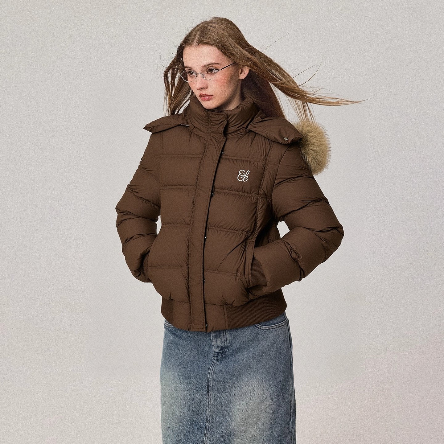 SRIKERLAB特氟龙三防90白鸭绒毛领连帽短款羽绒服保暖外套