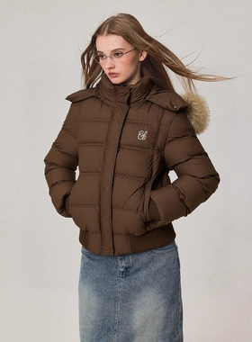 SRIKERLAB特氟龙三防90白鸭绒毛领连帽短款羽绒服保暖外套上衣