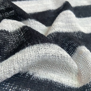 韩国进口黑白条纹针织马海毛面料春秋新款弹力韩版宽松针织衫布料