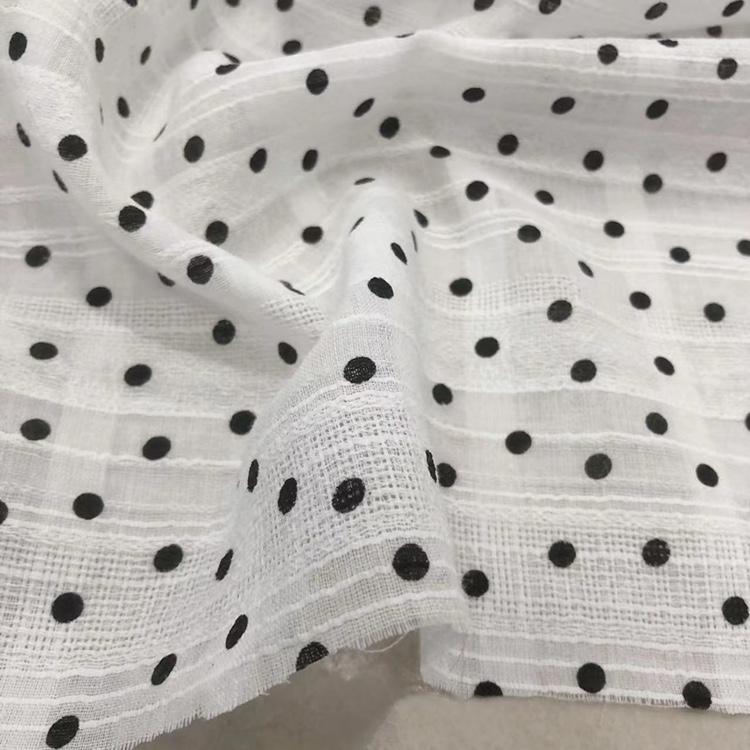 新款黑点子白色纯棉面料薄款柔纱夏季连衣裙衬衣女装无弹服装布料
