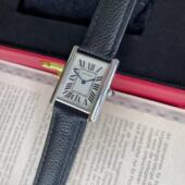 简单大气方形小表 中古表 罗马黑色真皮小牛皮 坦克tank must女表