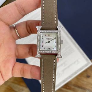 HEURE swift真皮大象灰平纹 H女表 贝壳H手表 方形小号 镶钻款 新款
