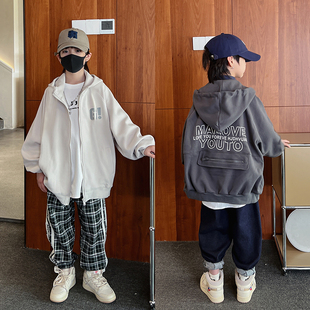洋氣中大童韓版 童裝 男童外套2023秋裝 新款 兒童夾克 寶寶衛(wèi)衣連帽衫