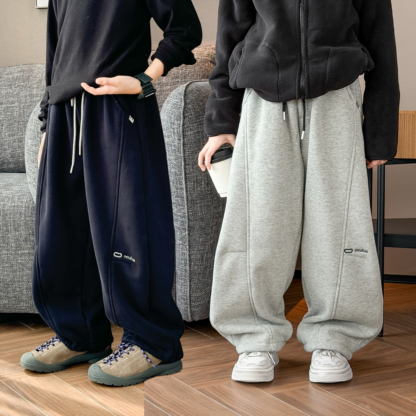 男童加绒裤子2025冬装新款中大童韩版潮宽松卫裤儿童一体绒运动裤