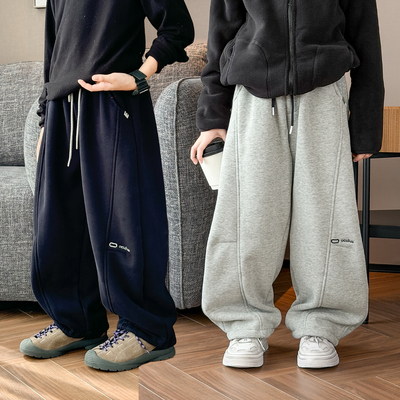 男童加绒裤子2025冬装新款中大童韩版潮宽松卫裤儿童一体绒运动裤